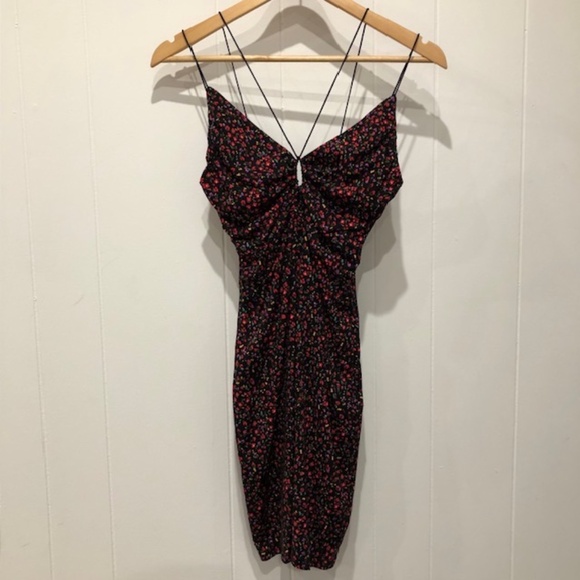 H&M // V-Neck // Keyhole Detail // Short // Black // Small Flowers // Dress - Picture 1 of 5